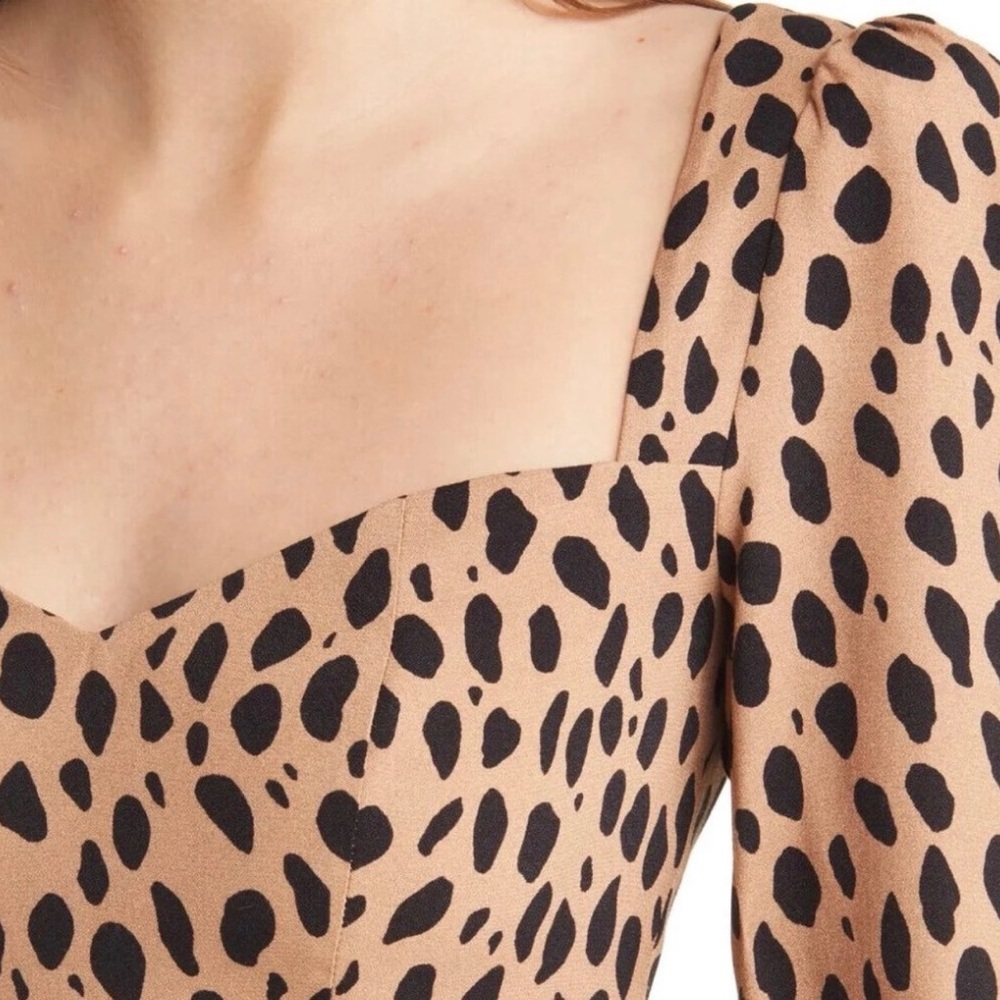 Reformation Mara Midi Dress 6 Brown Leopard Print Slit Square Neck - Picture 4 of 10